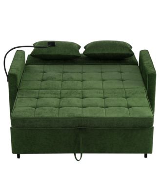 56.9" Loveseat Sleeper Sofa w/ USB Ports & Phone Holder, Green