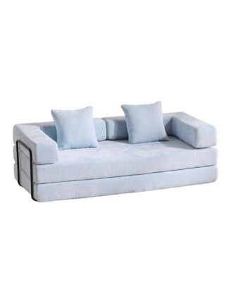 Convertible Floor Sofa Bed with Pillow & Armrest - Light Blue