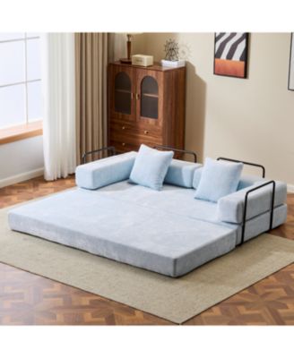 Convertible Floor Sofa Bed with Pillow & Armrest - Light Blue