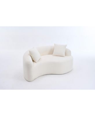 Chenille S-Curve Sectional Sofa- Dual-Depth, White, No Assembly, Compact, 66.9"L
