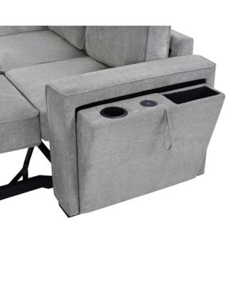 Convertible Sectional Sofa Bed w/ Pull-Out Sleepers, Table, USB, Storage