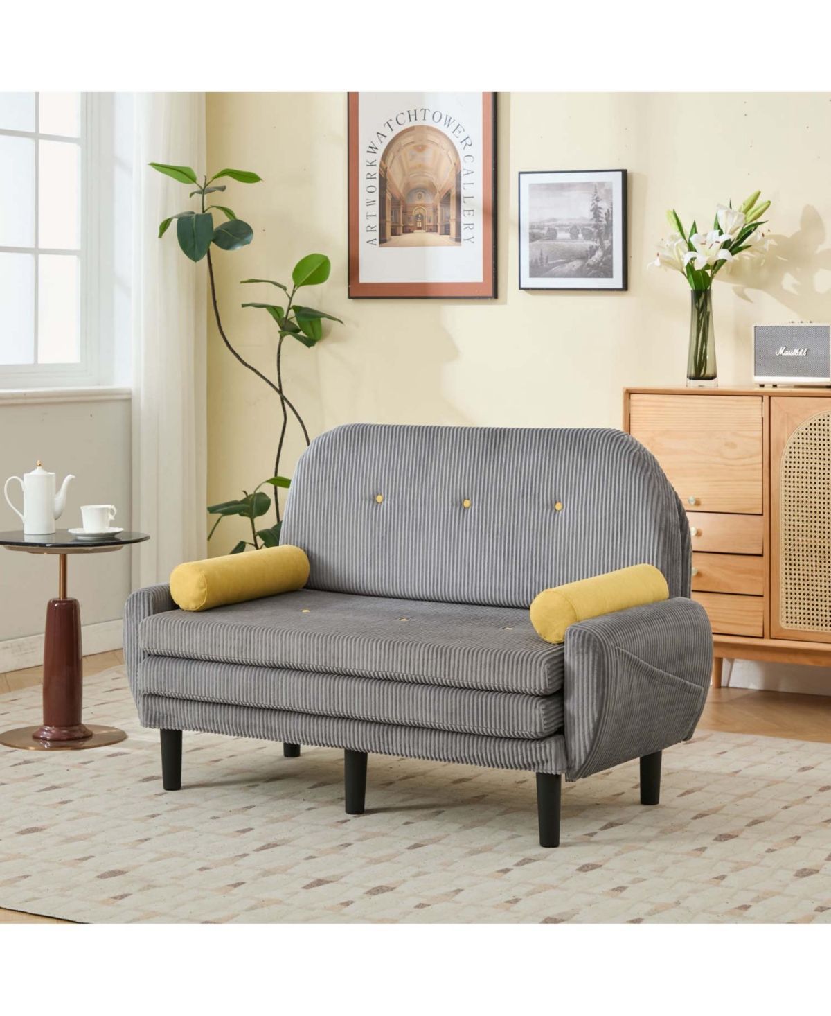 Streamdale Furniture Corduroy Loveseat Sofa Bed with Storage & Usb