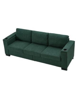 Modern Green Sofa with Cup Holder & Storage