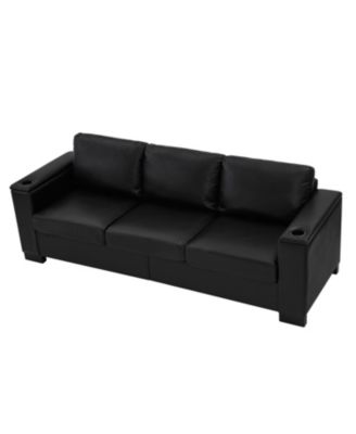 Modern Black Faux Sofa with Cup Holder & Storage