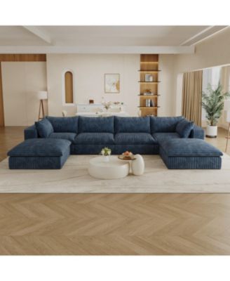 Cloud Sofa Corduroy Deep Seat Removable Cushion Blue