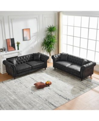 83" Chesterfield Tech Fabric Sofa, Mid Century Modern Couch