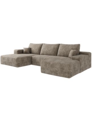 107" Cloud Sectional Sofa with Ottoman, Modern Upholstered Couch, Camel Corduroy