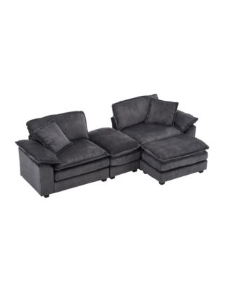 Corduroy 2-Seat Sofa w/ Pillows & Ottomans