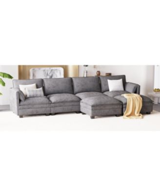  141.5" U-Shaped Sofa Couch with Ottoman & Pockets