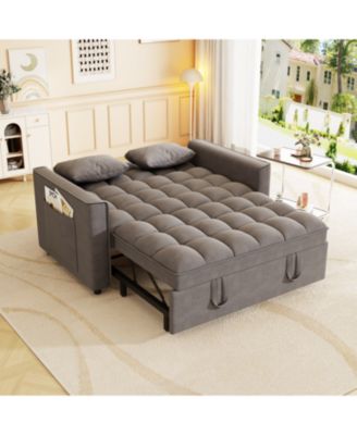 Velvet Sleeper Sofa Couch Bed - Small Loveseat with Pillows - Dark Gray