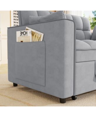 Velvet Sleeper Sofa Couch Bed - Small Loveseat with Pillows - Gray