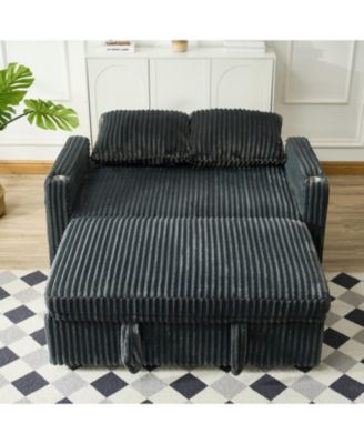 Sleeper Sofa Couch Pull Out Bed Corduroy Convertible Loveseat Gray