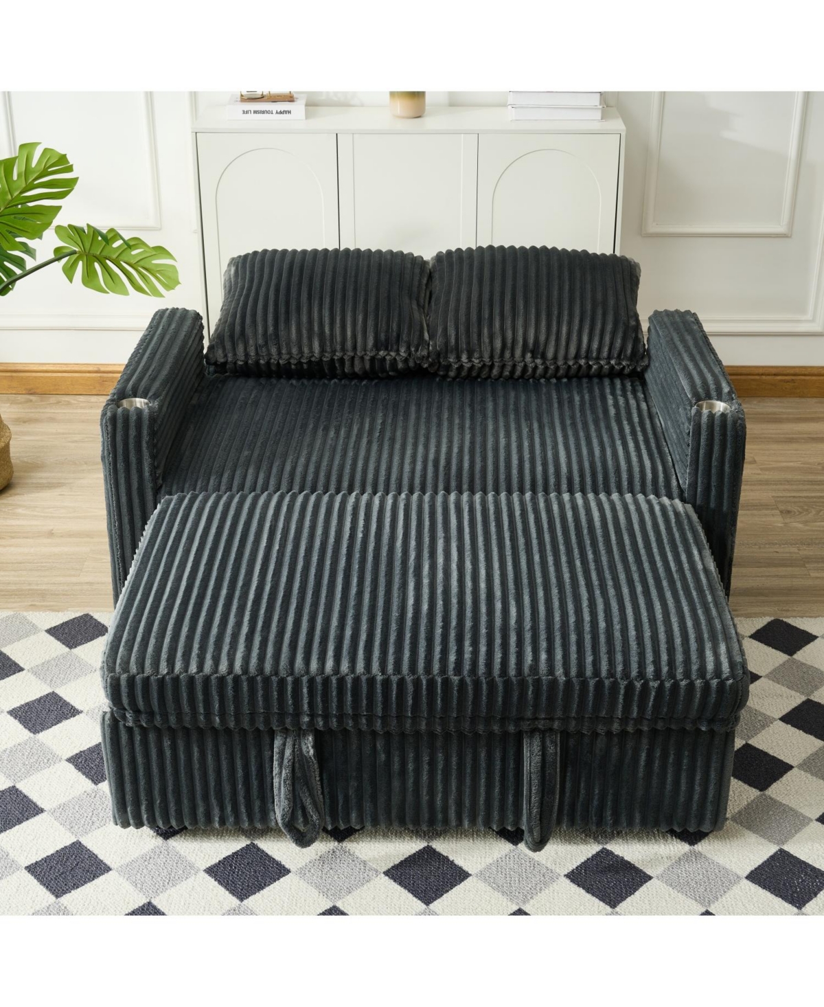 Streamdale Furniture Sleeper Sofa Couch Pull Out Bed Corduroy Convertible Loveseat Gray