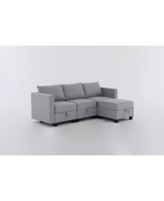 Small Sectional Sofa Couch with Convertible Chaise Ottoman - Light Grey