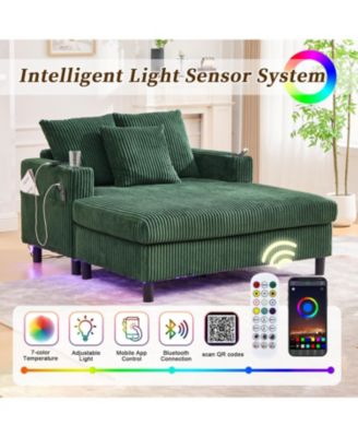 Corduroy Oversized Recliner Sofa w/ USB, LED, Cup Holder