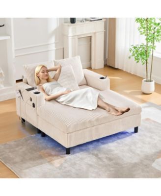  Corduroy Oversized Recliner Sofa w/ USB, LED, Cup Holder