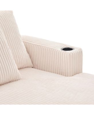  Corduroy Oversized Recliner Sofa w/ USB, LED, Cup Holder