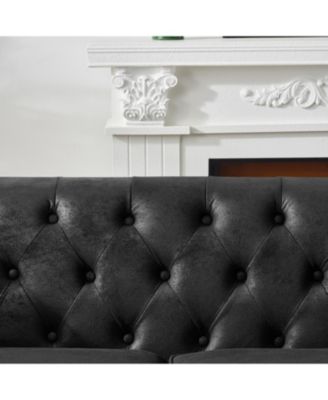 Streamdale Chesterfield Tech Fabric 3+3 Seater Sofa Set - Black