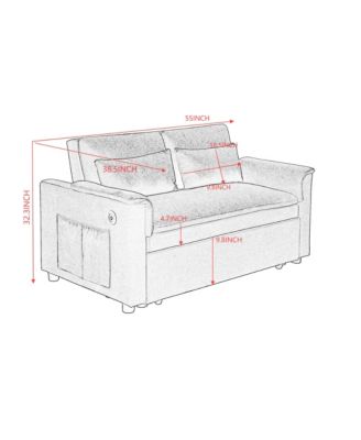 Streamdale 55" Velvet Pull Out Sofa Bed with USB Ports & Pockets