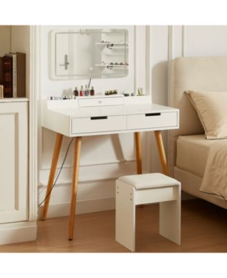 Makeup Vanity Desk with Lights & Mirror, 3 Color Modes, 2 Drawers, White 31.5"