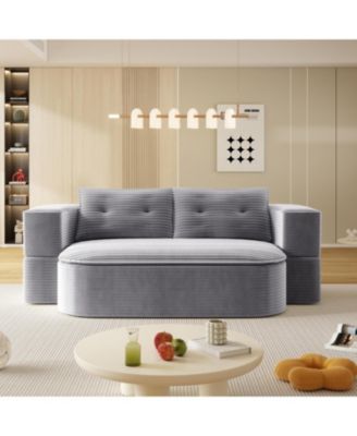 78.7" Foldable Corduroy Sofa Bed with Blanket & Pillows