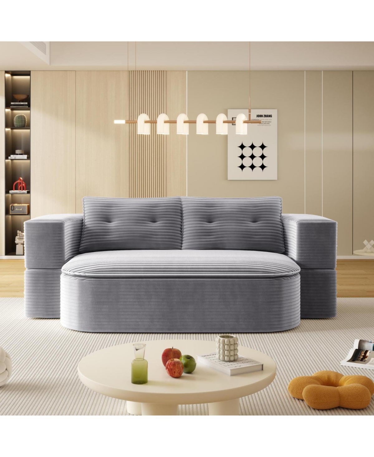 Streamdale Furniture 78.7" Foldable Corduroy Sofa Bed with Blanket & Pillows