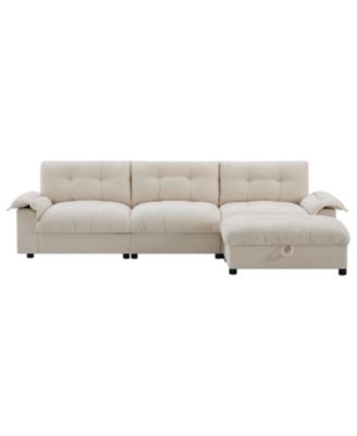 L-Shape Sectional Sofa w/ Ottoman, Charging, Cup Holder, Storage