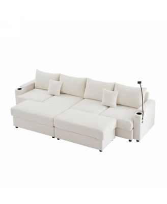 123" Modern Sectional Sofa w/ Storage, Ottomans, USB, Cup & Phone Holders