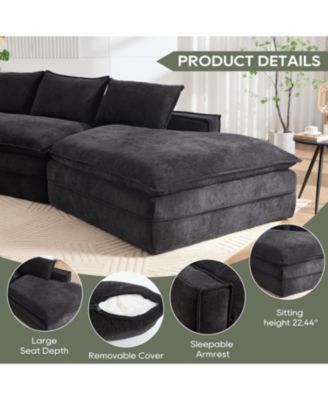  Modern Minimalist Sectional Sofa with Chaise - Black
