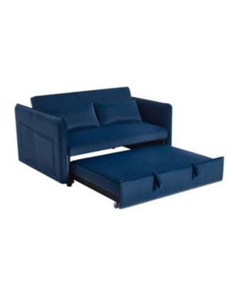 55" Velvet Futon Sofa Bed with Pillows & Side Pockets