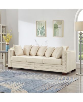 Modern Velvet Sofa 2+3 Seater, Silver Nail Trim, Apricot