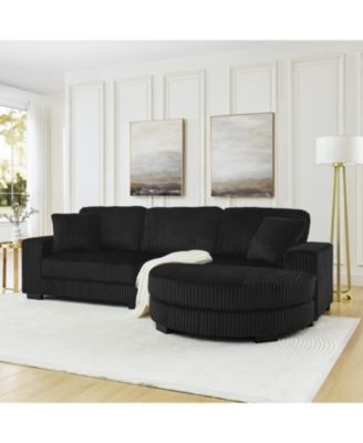  Corduroy Tufted Sleeper Sectional Sofa, L-Shaped, Modular - Black