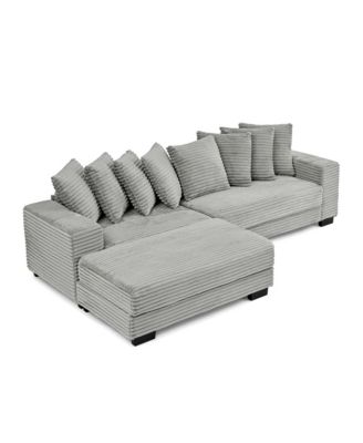 Corduroy Tufted Sleeper Sectional Sofa, L-Shaped Modular Convertible - Gray