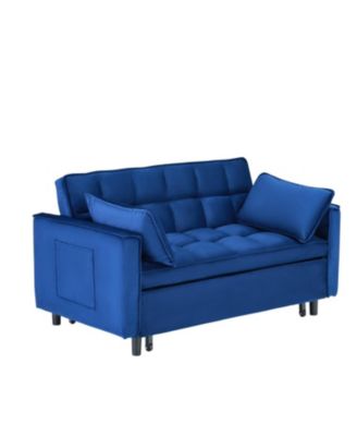 55" Blue Velvet Sofa Bed with Pockets