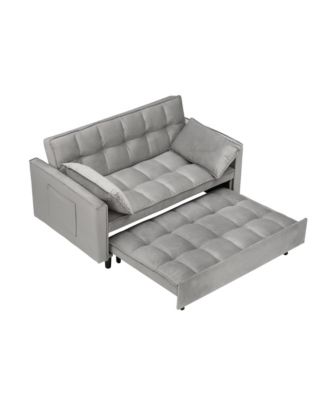 Velvet Loveseat Futon Sofa Bed with Pillows & Pockets - Gray