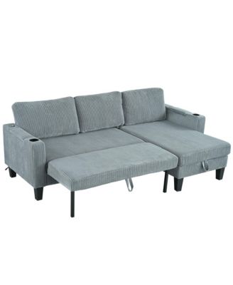 Streamdale Reversible Corduroy Sectional Sofa with Storage Chaise & USB