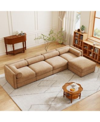  Modular Sectional Sofa, Storage, Cylindrical Backrest, Camel