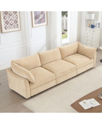 Chenille 3-Seater Sofa w/ Drawers, Crescent Arms