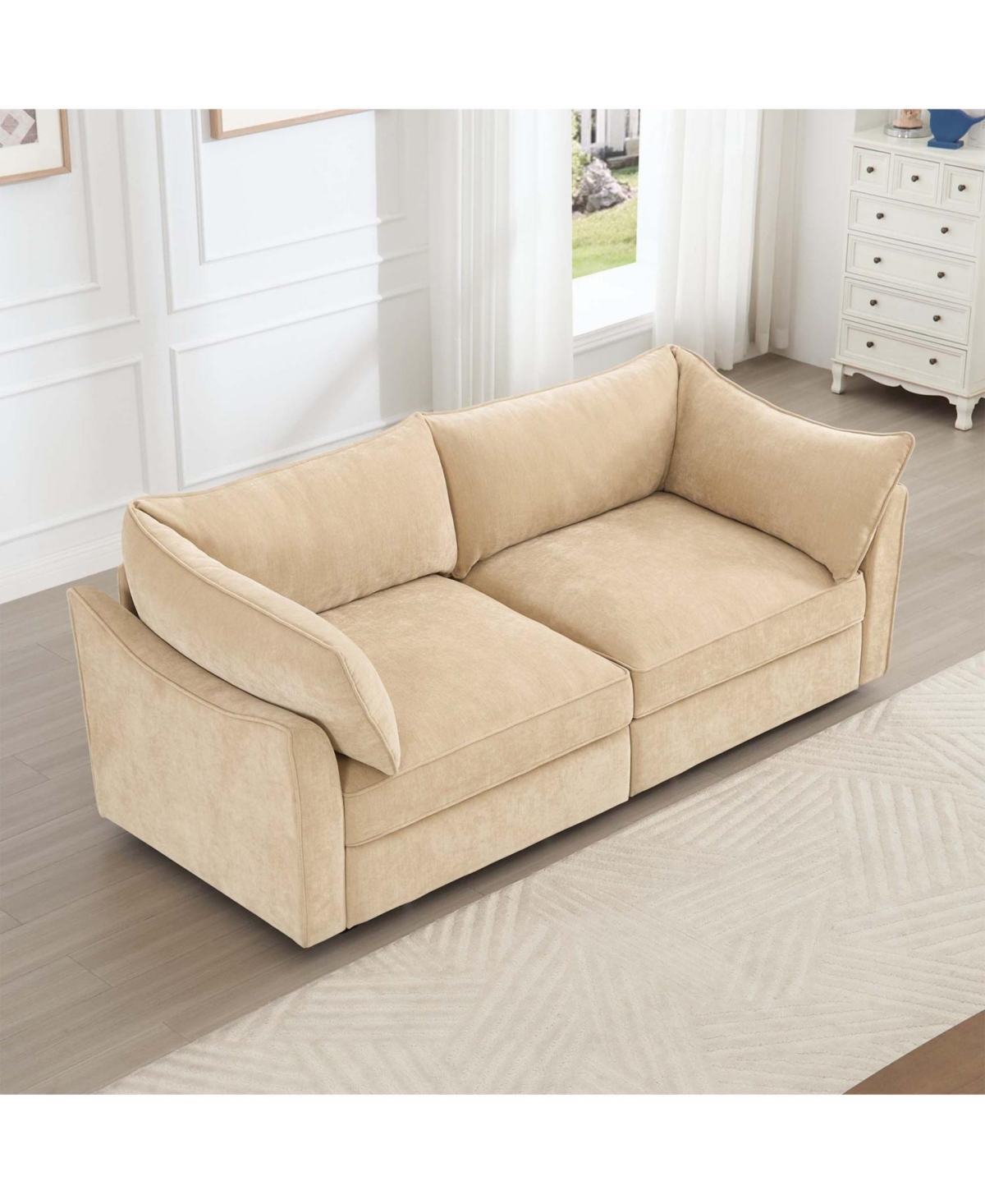 Streamdale Furniture Chenille Wheat 2-Seater Sofa with Storage Drawers
