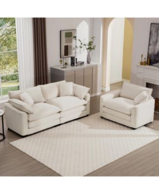 Modern Beige Corduroy Sofa Set (2-Piece)
