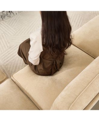  Chenille 4-Seater Sofa w/ Underseat Drawers & Crescent Arms - Wheat