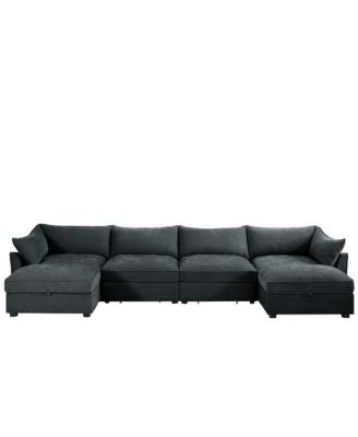  U Shape 4 Seater Sofa with Ottomans & Storage - Chenille Gary