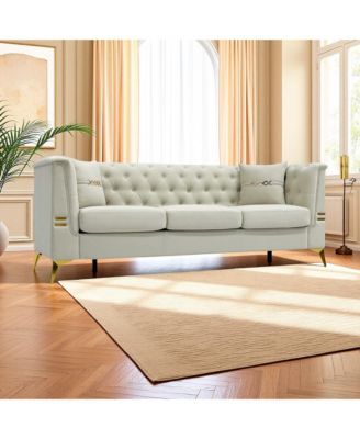 Tufted Velvet Sofa, 82" 3-Seater Couch with Gold Legs