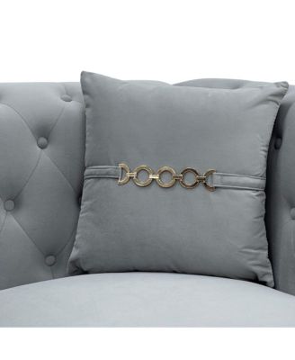 Tufted Velvet Sofa, 82" 3-Seater Couch, Gold Legs