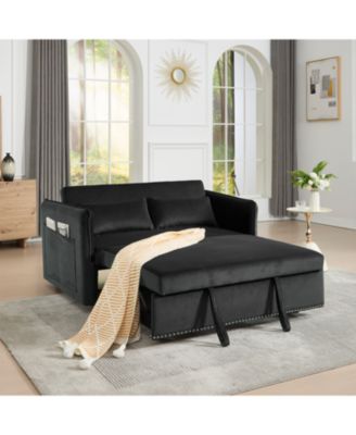 55" Velvet Futon Sofa Bed with Pillows & Side Pockets