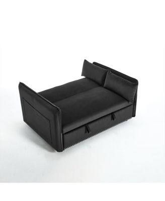 55" Velvet Futon Sofa Bed with Pillows & Side Pockets