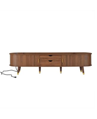 Streamdale Farmhouse TV Stand & Coffee Table Set, Fluted Media Console with Charging Station, Walnut
