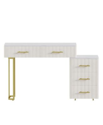 Velvet Vanity Desk Set, Marble Top, Adjustable Storage