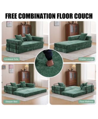 Convertible Floor Sofa Bed with Pillow & Armrest