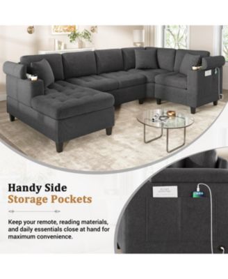 Modern U-Shaped Sectional Sofa with USB & Storage, Beige